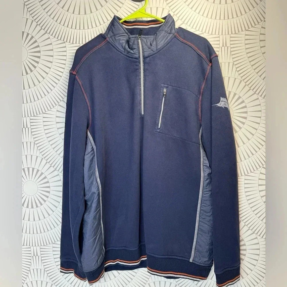 Tommy Bahama Relax Men’s Quarter Zip Sweatshirt Navy Blue Orange Large‎ - Picture 1 of 10